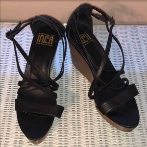 Anthropologie Inca Black Leather Wedges